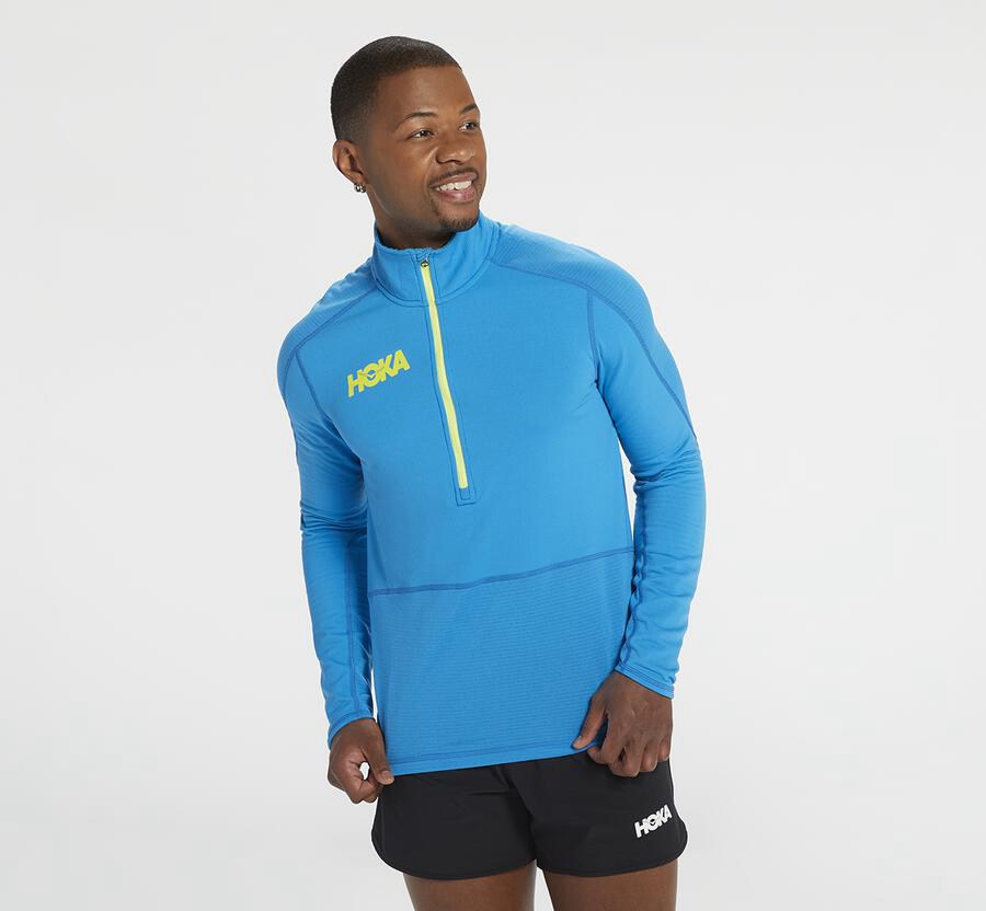 Hoka One One Top Herre - 1/2 Zip Midlayer - Blå - 521807OVC